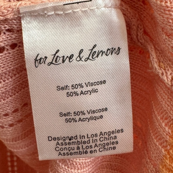 For Love & Lemons Phoebe Cropped Pointelle Cardigan, Apricot, Size S - Picture 11 of 11